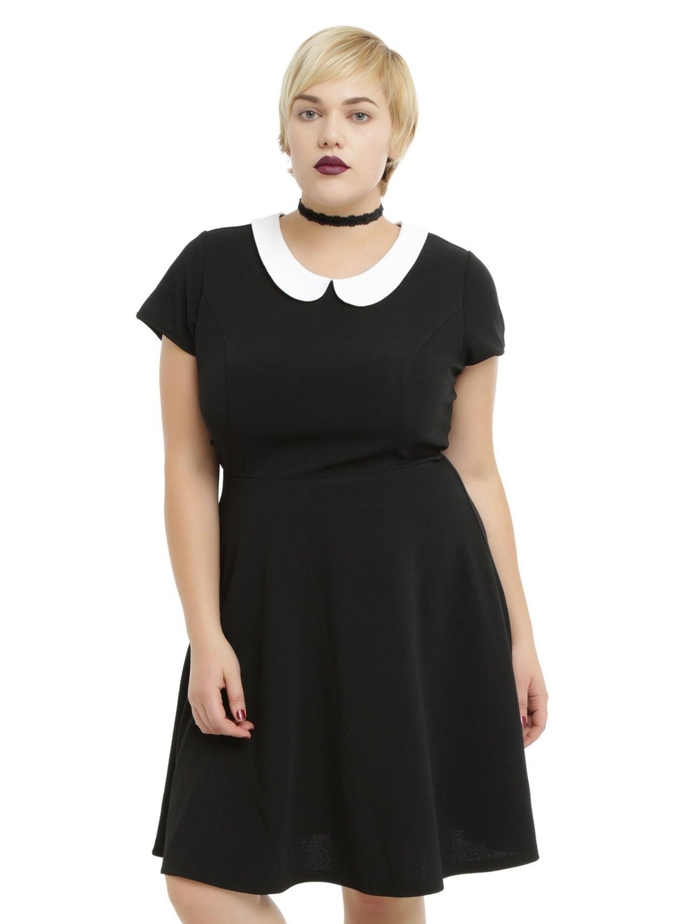 Torrid Black Textured Dress with White Peter Pan Collar, Size 0x GUC